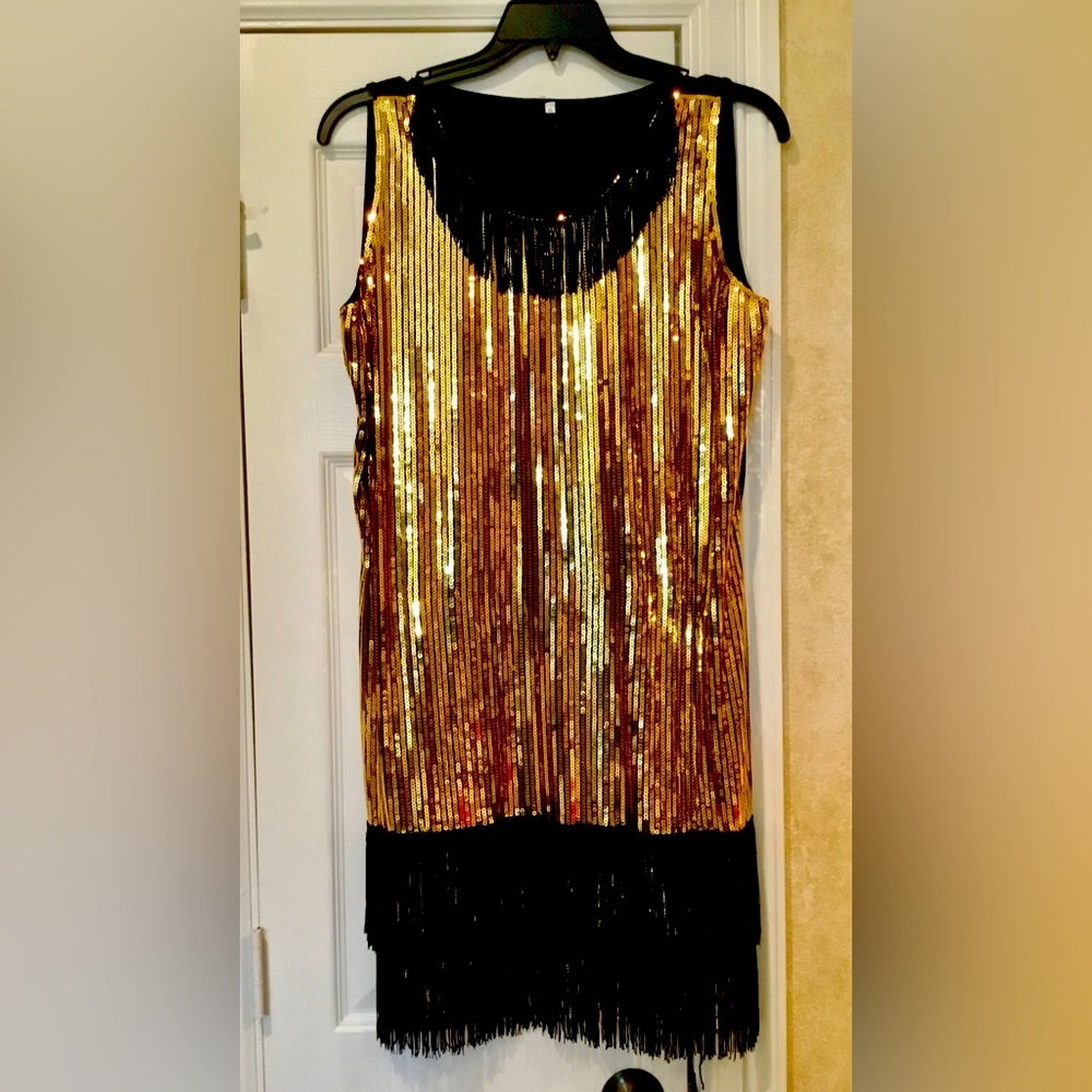 Black/Gold Fringe Flapper Dress